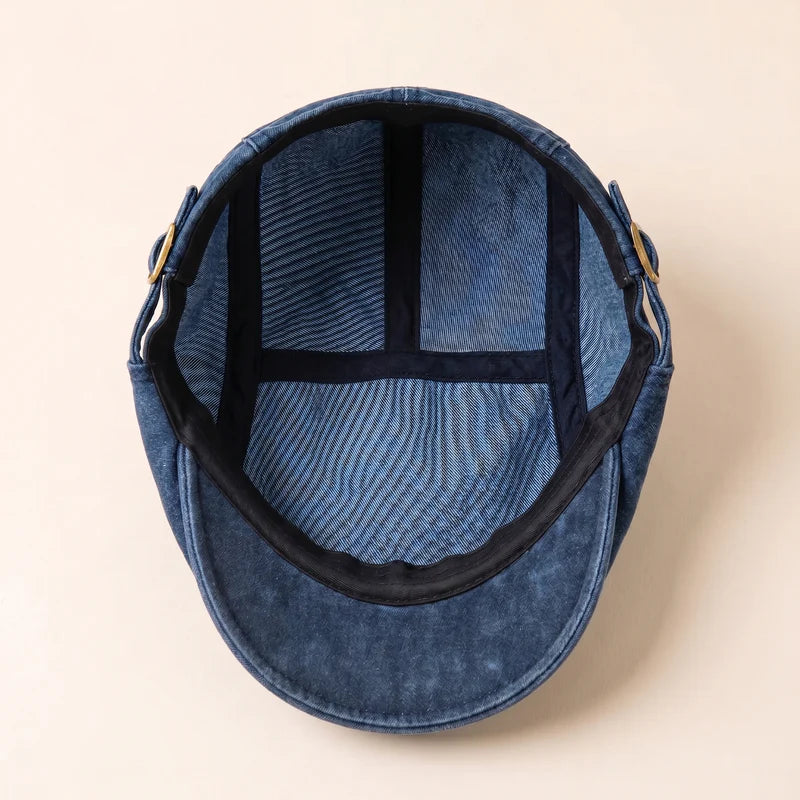 Retro Washed Denim Flat Cap